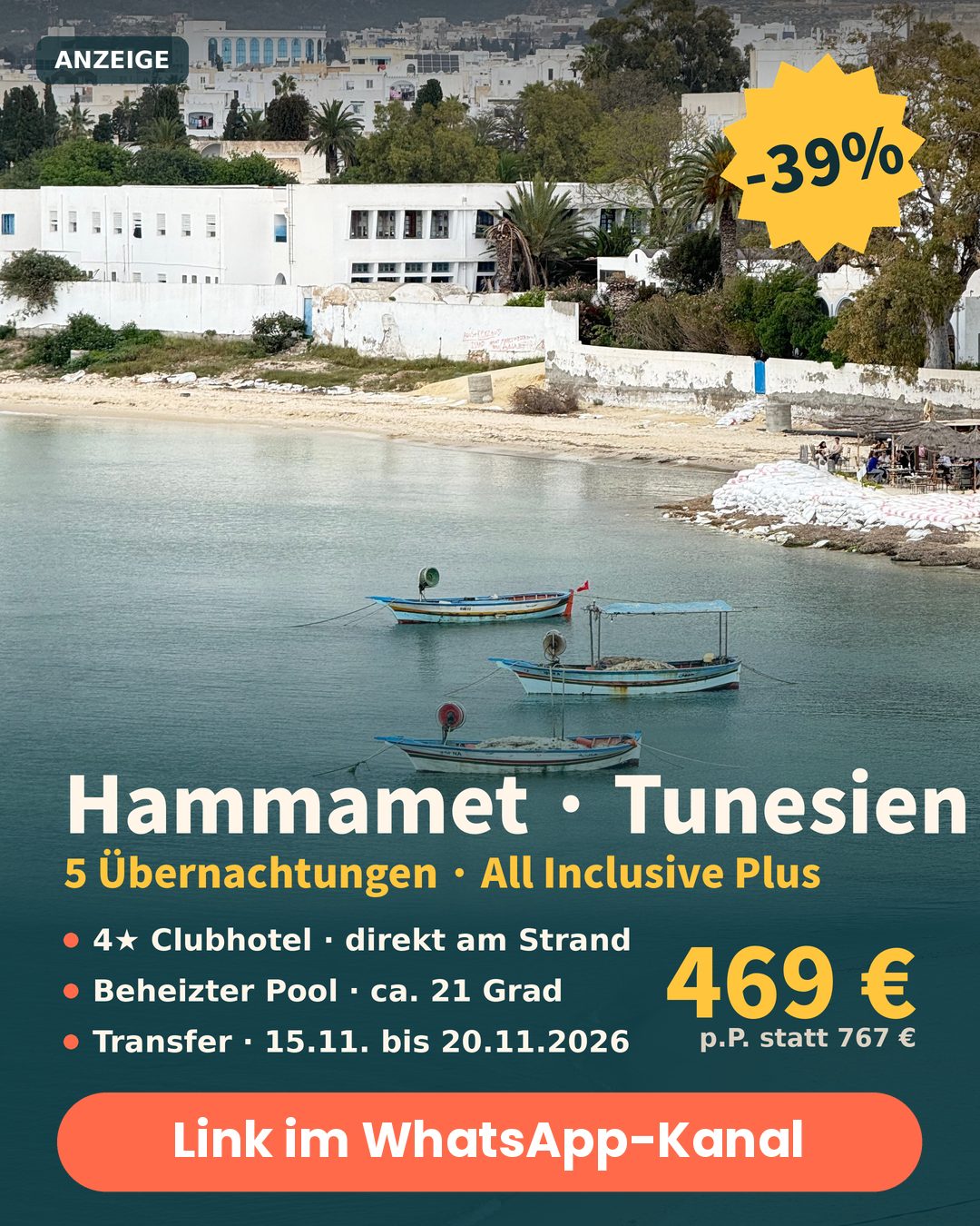 Hammamet Deal: Badeurlaub in Tunesien, 39 Prozent Rabatt, ab 469 Euro pro Person