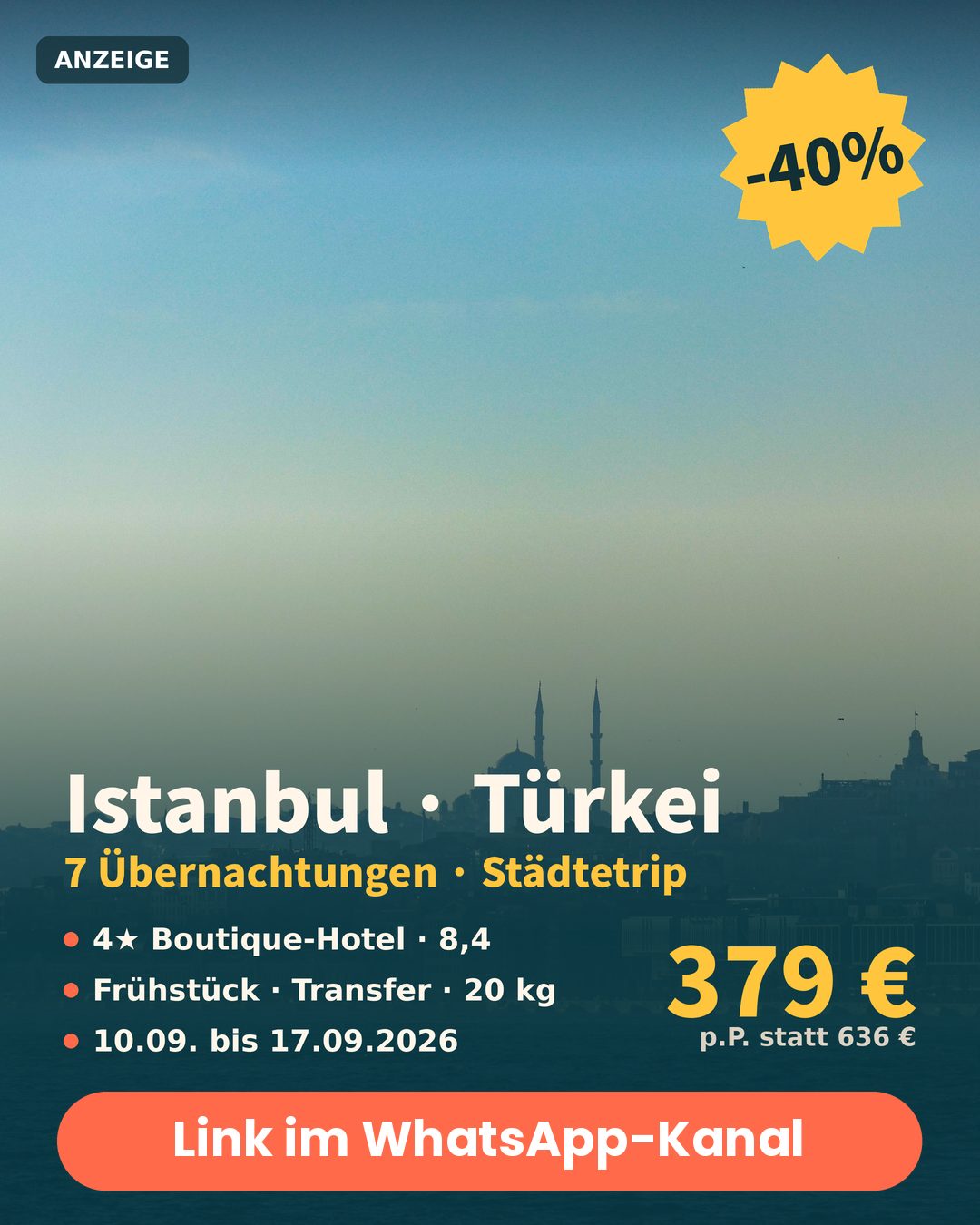 Istanbul Deal: Städtereise in die Türkei, 40 Prozent Rabatt, ab 379 Euro pro Person
