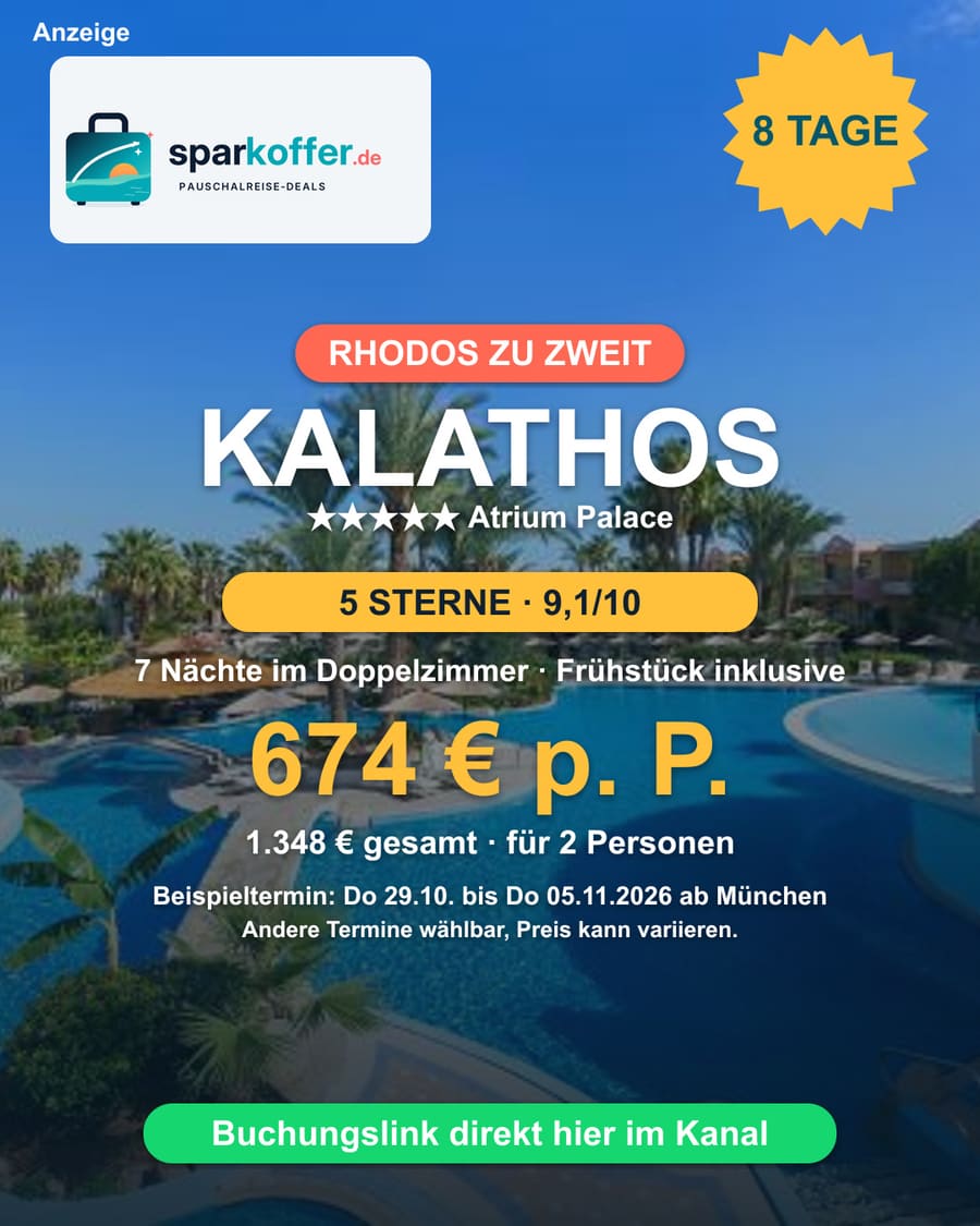 Rhodos (Kalathos) Deal: 7 Nächte im 5-Sterne Atrium Palace, Frühstück, Transfer inklusive, 674 Euro pro Person